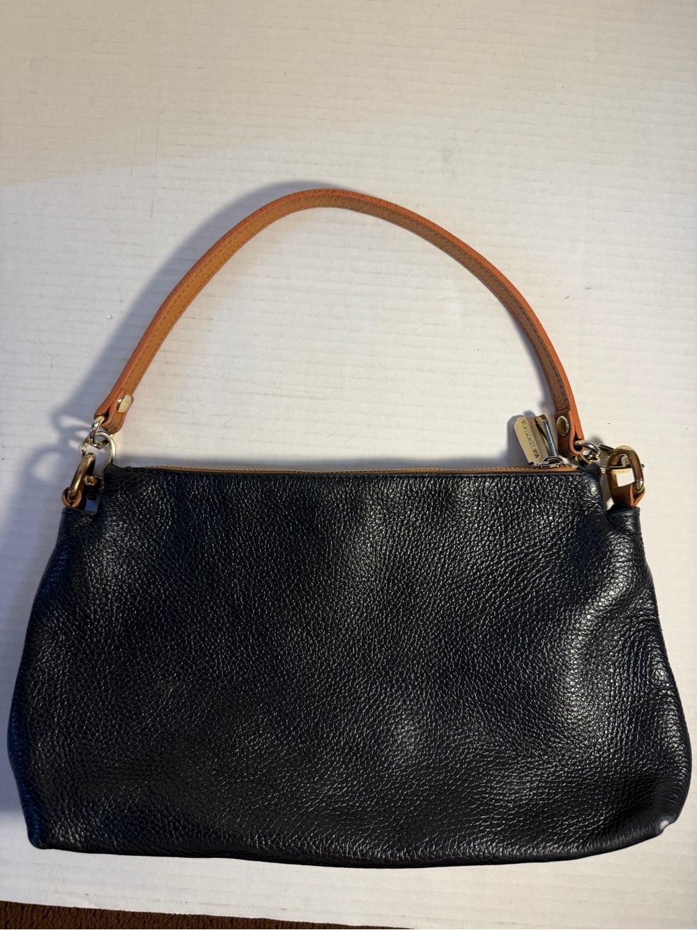 Valentina Black Shoulder Bag with Tan Strap with Three Sections
